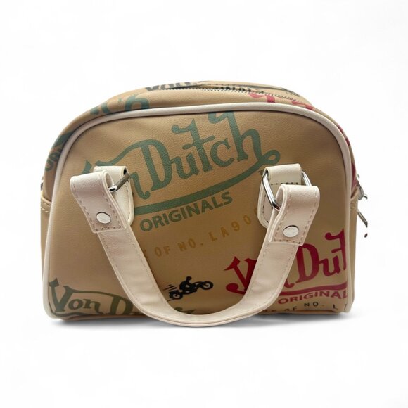 Von Dutch Mini Bowling Bag Beige Logo Graffiti Y2K Purse – Adjustable Strap - Picture 3 of 7